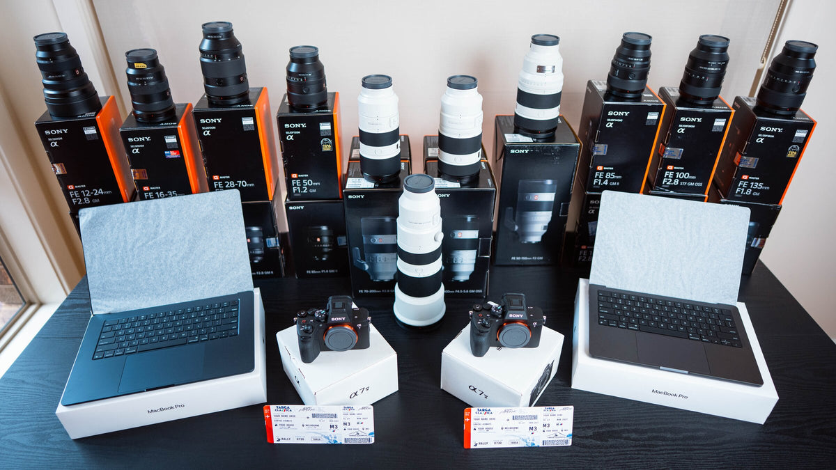 Two Sony camera kits, two lenses and two MacBook Pros