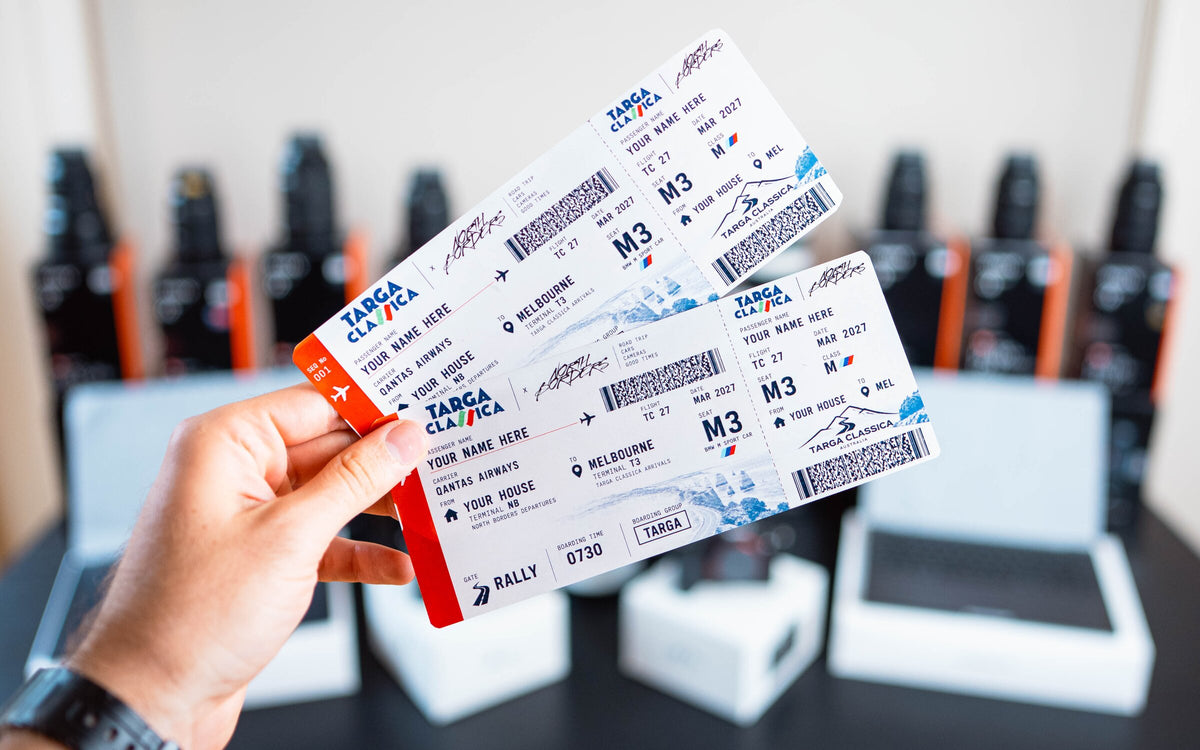 Two Targa Classica rally tickets to Melbourne, held in hand